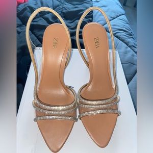 ZARA RHINESTONE VINYL HIGH HEEL SANDALS